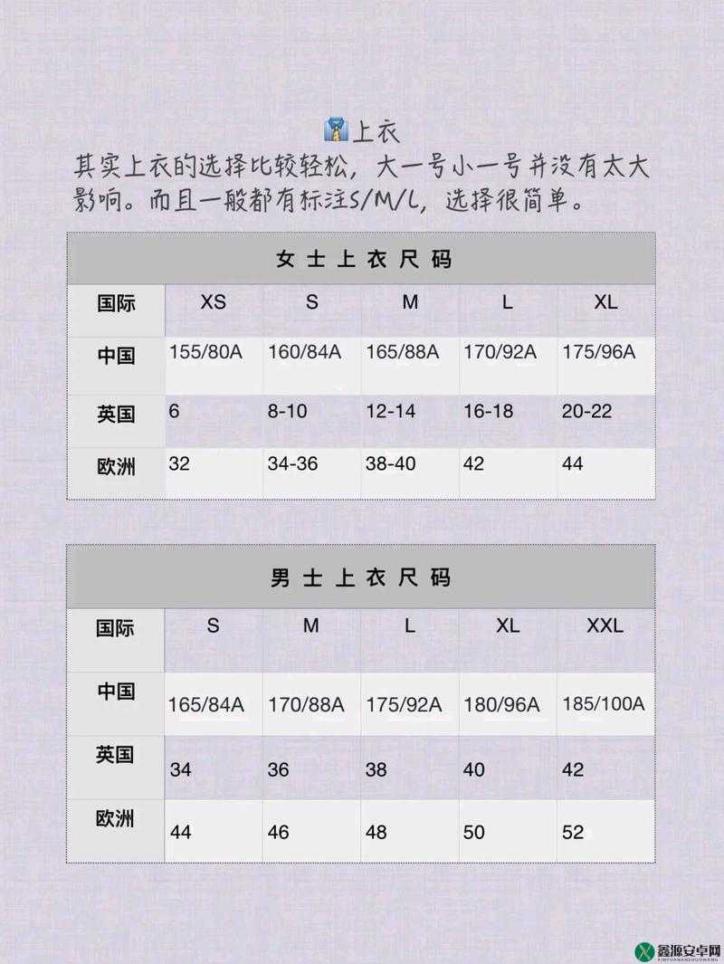 欧洲尺码和亚洲尺码的对应表全览